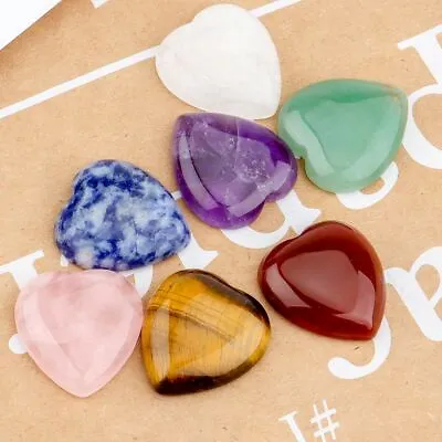 7 Chakra Stones Set Heart Shape Reiki Engraved Healing Quartz Crystal Gemstone • $10.22