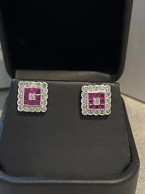 18ct White Gold Ruby And Natural Diamond Earrings WGI CERTIFIED RRP £1650 • £550