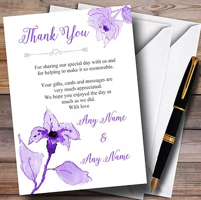 Cadbury Purple Watercolour Flowers Personalised Wedding Thank You Cards • £7.99