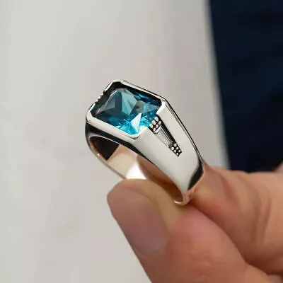 Solid Sterling 925 Silver Mens Jewelry Elegant London Blue Topaz Men's Ring • $39