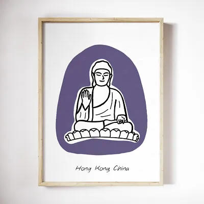 Hong Kong Travel Poster Buddha Illustration China Landscape Wall Art Print A3 A4 • £4.49