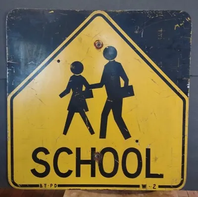 Vintage Metal Safety Station School Bus Sign Children Crossing Black RARE • $135.83