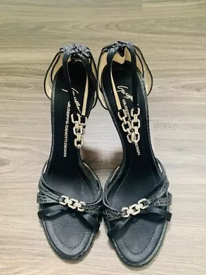 Giuseppe Zanotti  Vicini  Leather And Satin Strap Crystal Chain Heels Size 41 • $85