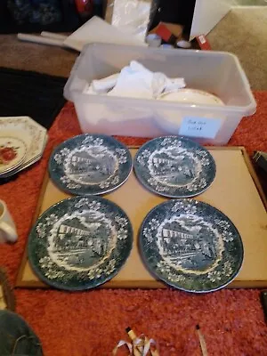 Four 25 Cm Blue Coaching Taverns Royal Tudor Ware Plates • £20