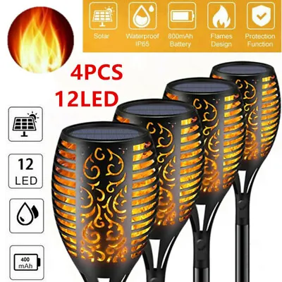 4Pcs LED Flame Solar Torch Light Waterproof Flickering Dancing Path Garden Lamp • £9.49