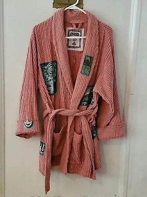 Vintage 90s Blue Fish Pink Coral Chenille Robe Fish Wearable Art Made In USA • $450