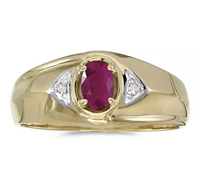 Mens Natural Genuine Ruby And Diamond Ring 10K Yellow Gold - Free Ring Sizing • $329