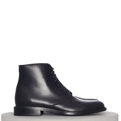 SAINT LAURENT 995$ Laced Combat Boots In Smooth Black Calfskin Leather • $556.50