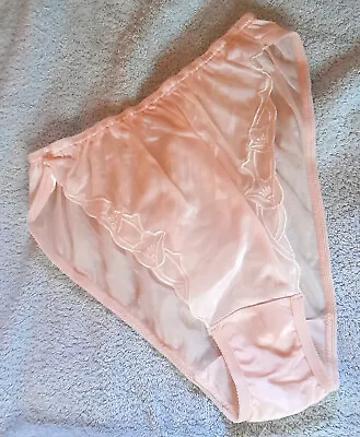 Perdi Peach Vintage Nylon High Leg Embroidered Brief Panties 12-14 US 7-8 • $17.20