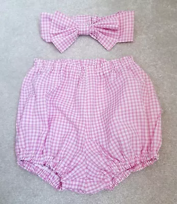 Babys Pink Gingham Check Bloomers And Headband  3-6 Months • £5.99
