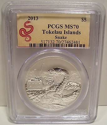 2013 Tokelau $5 Snake Silver Coin Pcgs Ms 70   Gem • $109.99