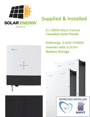 3kW 3000W Solar PV 6 X Panel System With 9.5kWh Battery Storage Fully Installed • £7750