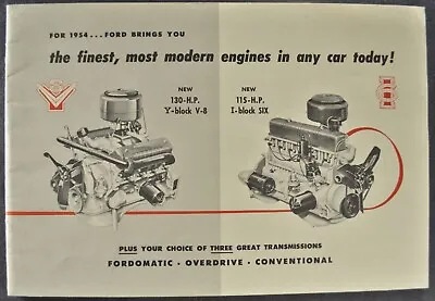 1954 Ford Engine Brochure Crestline Mainline Customline 6 V8 Excellent Original • $10.95