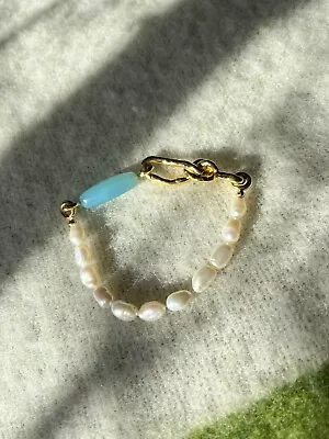 Missoma Blue Gemstone Pearl Gold Bracelet • £90