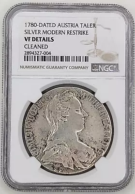 RARE!! 1780 Austria Taler Maria Theresa Silver Coin Restrike NGC VF Details • $59