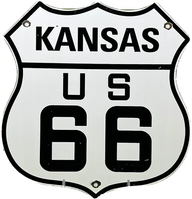 Vintage Us Route 66 Kansas Ks Porcelain Metal Highway Sign Gas Oil Road Shield • $116.38