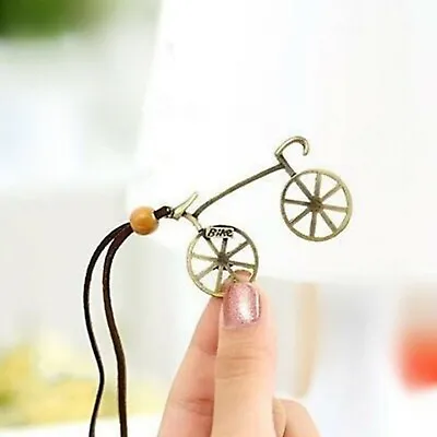 NEW Bike Pendant Cycle Bead Charm Brown Leather Necklace Women Vintage Jewelry • $12.19