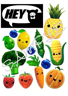 Hey Bear Sensory Fruits & Veg Edible Icing Sheet A4 Cake Toppers • £5.50