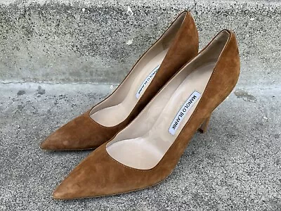 Manolo Blahnik Brown Pointed Toe Suede High Heel Mix Matched Size R 40 L39 1/2 • $88.88