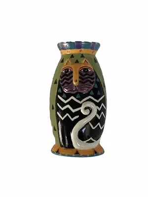 Laurel Burch Small Ceramic Cat Vase. Signed. 4x2 By Ganz With Magnet Colorful • $17