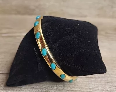 J. CREW Gold-tone Light Blue Turquoise Color Beads Bangle Bracelet 23f  • $24