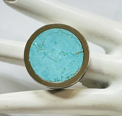 Michael Kors Turquoise Slice Cocktail Ring Heavy Chunky Signed Silver Tone 6 • $46