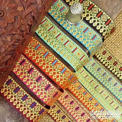 £2.10 • Buy Indian Asian Ethnic Traditional Fretwork Gold Metallic Jacquard Ribbon MA1906