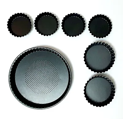 Fluted Non-Stick Loose Based Flan / Pastry Tins.  Sizes 25cm 12.5cm & 10cm. • £8.80