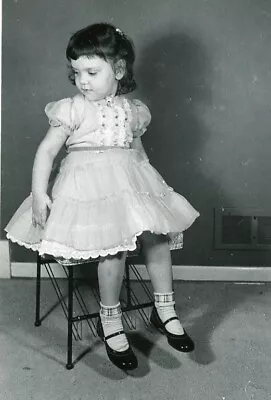 M125 Original Vintage Photo CHRISTMAS GIRL IN HER NEW PARTY DRESS C MId Century • $5.50