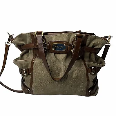 Michael Kors Gansevoort Canvas Brown Leather Dual Handles Long Strap Handbag • $63.17