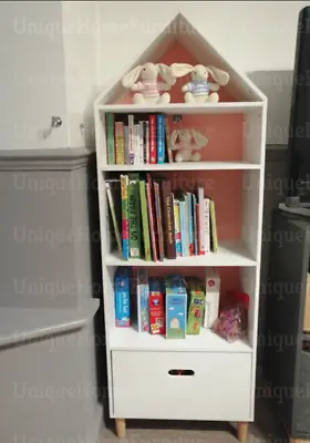 Retro Kids Bookcase Tall Storage Unit Children White Drawer Shelf Cabinet Rack • £65.65