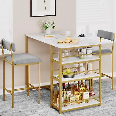 Dining Set Bar Table And 2 Upholstered Height Chairs Wood Top For Small Kitchen • $69.99