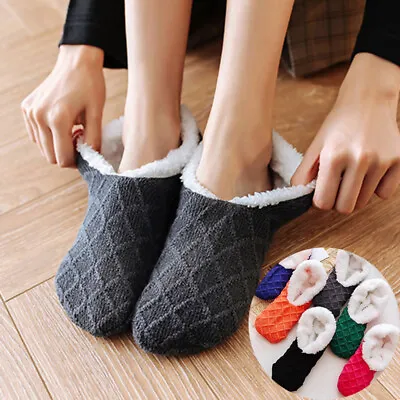 Women Men Slipper Winter Socks Fluffy Non Slip Warm Fleece Lined Cosy Bed Floor- • $6.18