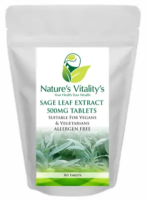 Sage Extract 500mg Menopause Hot Flush Support 365 Tablets Female HRT Vegan/Vege • £11.87