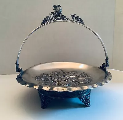 Vintage Meriden Britannia Co. Quadruple Silver Plate 4 Foot Bride’s Basket FLAW • $16