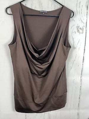 A'Nue Ligne Sz L1 Brown Stretch Scoop Drape Neck Sleeveless Dressy Cami Tank Top • $29.99