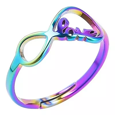 Infinite Love Ring Rainbow Stainless Steel Infinity Anniversary Promise Band • $8.99