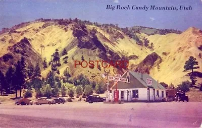 Circa 1940 BIG ROCK CANDY MOUNTAIN UTAH Cafe Vintage Travel Trailer & Autos • $7.49