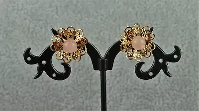 Unsigned Vintage Avon Filigree Flower Pink Quartz Convertible Pierced Earrings • $10