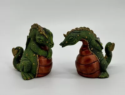 Dragon Love Pair Figurines Ceramic Hand Painted -green & Bronze • $11.97