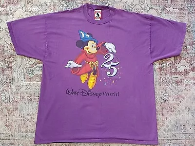 Vintage Walt Disney World 25th Fantasia Mickey Mouse 90s T Shirt XXL Mickey Inc • $11