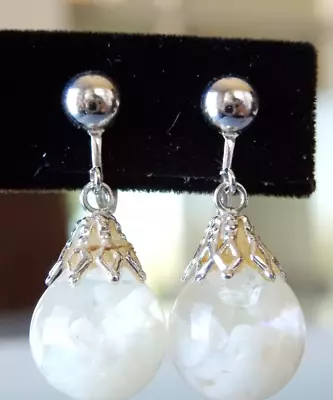 Floating Opals Set In Sterling - Screw Back Earrings 1  1/8  Tall • $67.77