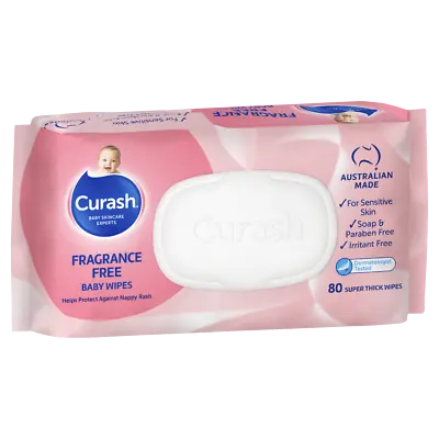 Curash Baby Wipes Fragrance Free 80 Pack Protect Against Nappy Rash Babycare • $14.93