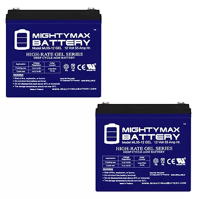 Mighty Max 2 Pack - 12V 55AH GEL Scooter Wheelchair Mobility Deep Cycle Battery • $269.99