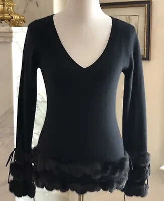 Dennis Basso Black Italian Cashmere And Genuine Mink Sweater Sz Small $4500 • $899.99