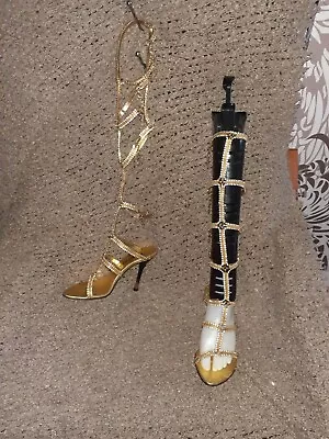 LORIBLU-Made In Italy-Gold W/Crystals-Gladiator Knee High Sandal-Sz 36-Excellent • $169.99