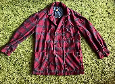 Vtg Pendleton Mens Wool Red Plaid 3 Button  3 Pocket Shirt Blazer Jacket Small • $45