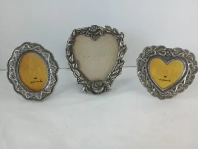 Hallmark Mini Metal Picture Frame Lot Pewter Tone Victorian Style Heart Roses • $28.99