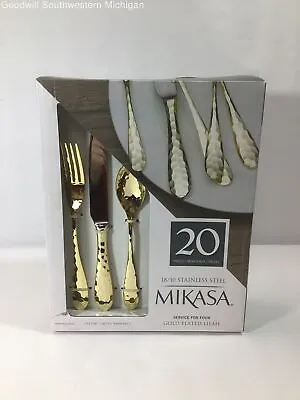 Open Box Mikasa Gold Plated Lilah 18/10 Stainless Steel 20 Piece Flatware Set • $120.99