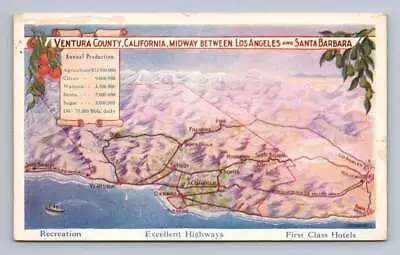 Ventura County ~ Antique California Map Advertising Ojai Simi Saticoy ~1920s • $29.99